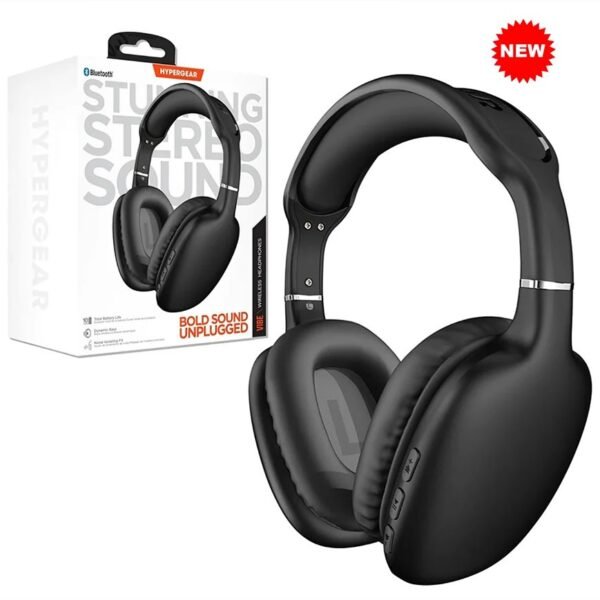 USA Quality New HyperGear Vibe Bluetooth Wireless Headphones – Over-Ear Wireless Headphones with Noise Isolating Fit, Built-in Mic & Controls, Memory Foam Ear Cups for Travel, Home Office, Gym & More – Black