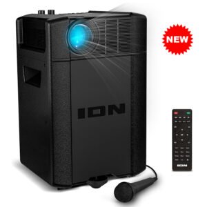 USA Quality New ION ION Portable Outdoor LED Projector with 30W Speakers, Bluetooth, Rechargeable Battery, Mic, USB and HDMI Connections