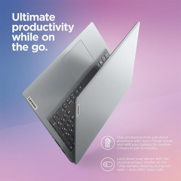 Second image of USA Quality Used Lenovo, 15.6" FHD Display, Intel Dual Core Processor, 12GB RAM, 512GB SSD, Wi-Fi 6, Webcam, Bluetooth, SD Card Reader, Windows 11 Home, Grey