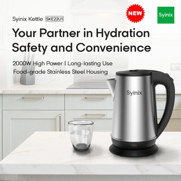 USA Quality New Syinix Kettle 2.2L SKE22U1 Silver 2.2LB